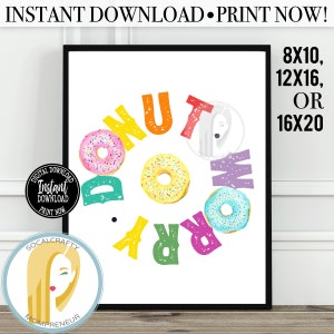 Printable Donut Wall Print / Donut Wall Art / Funny Quote / Typography Poster / Donut Worry / Donut Party Decor / Instant Print Download image 2