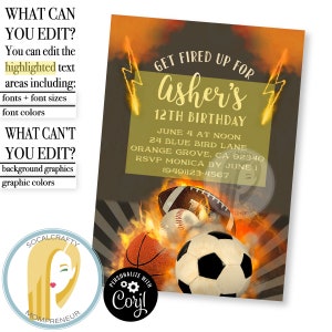 Printable Sports Birthday Party Invitation / Sports Theme Invitation ...