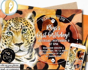 Safari Birthday Party Invitation / Safari Invitation / Wild Animal / Zoo Animal / Corjl Invite / Animal Print / Printed or Printable 000