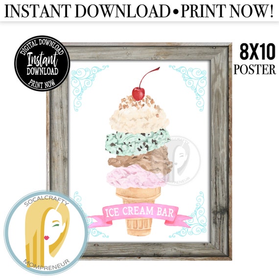 Printable Ice Cream Bar Sign / Ice Cream Bar Poster / Ice | Etsy