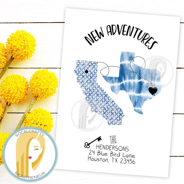 Change Of Address Cards / Moving Announcement / We've Moved / New Home Address / Personalized Map / New State / Printed or Printable