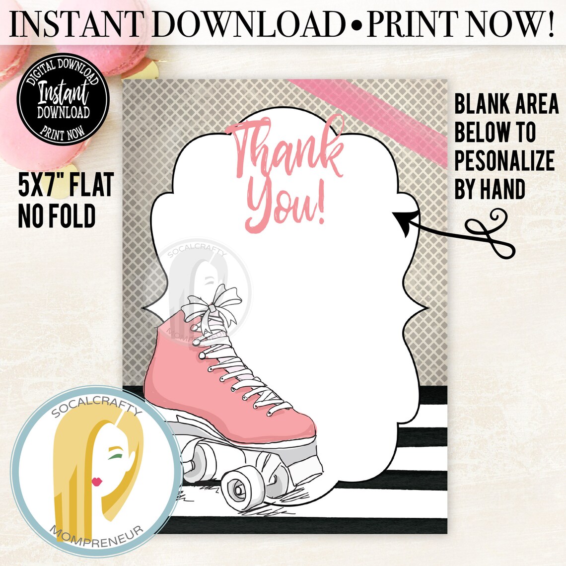 Printable Roller Skate Thank You Card / Roller Skating Thank | Etsy