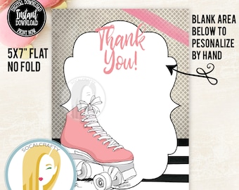 Neon Roller Skate Thank You Card Instant Download - Etsy