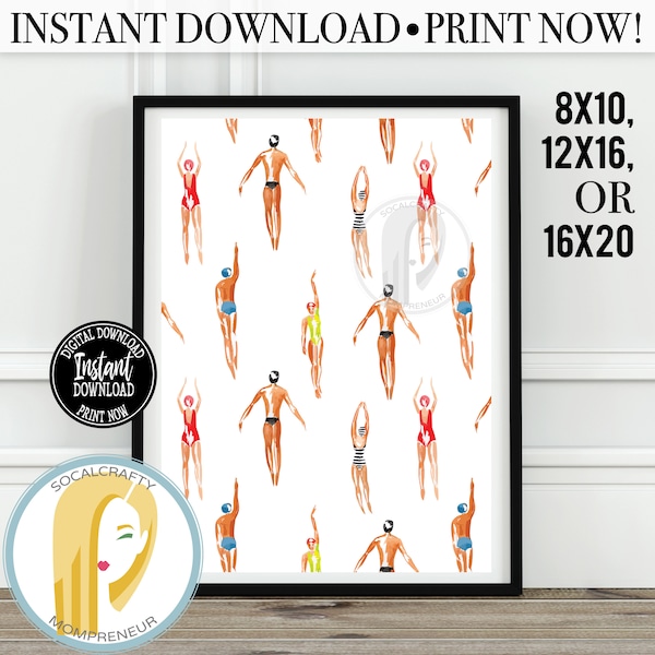 Watercolor Swimming Print / Swim Wall Print / Swimmers Print / Pool Poster / Swimming Pool Art / Summer / Printable Art Instant Download