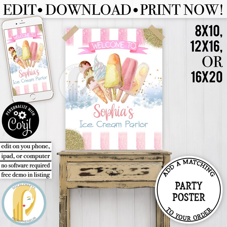 Printable Ice Cream Bar Sign / Ice Cream Bar Print / Ice Cream | Etsy