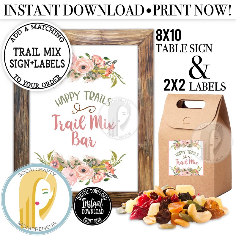 Printable Trail Mix Sign / Happy Trails Trail Mix Labels / - Etsy