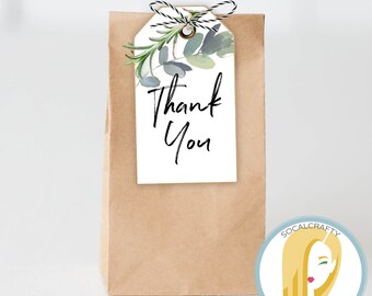 Printable Bridal Shower Favor Tags / Party Favor Tag Instant Download / Gift Tag / Watercolor Eucalyptus / Greenery / Gift Bag Label