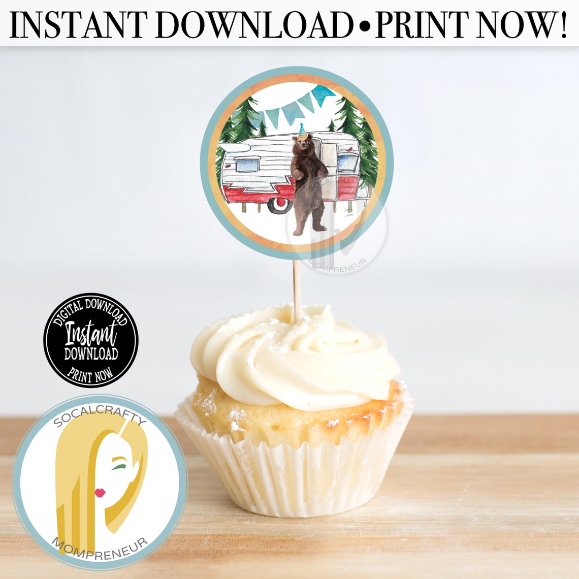 Printable Camping Cupcake Toppers / Vintage Trailer Cupcake Etsy