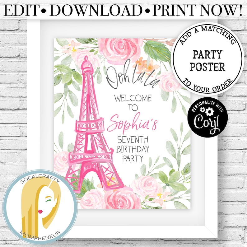 Eiffel Tower Thank You Card Paris Thank You Cards Matching Birthday Party Thank You Card Corjl Card Editable Instant Download 002