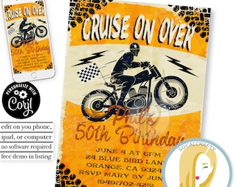 Printable Vintage Motorcycle Invitation / Motorcycle Birthday Party / Motorcycle Invite / Editable Template Printed or Printable 082