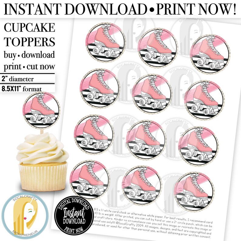 Printable Roller Skate Cupcake Toppers / Roller Skating - Etsy UK