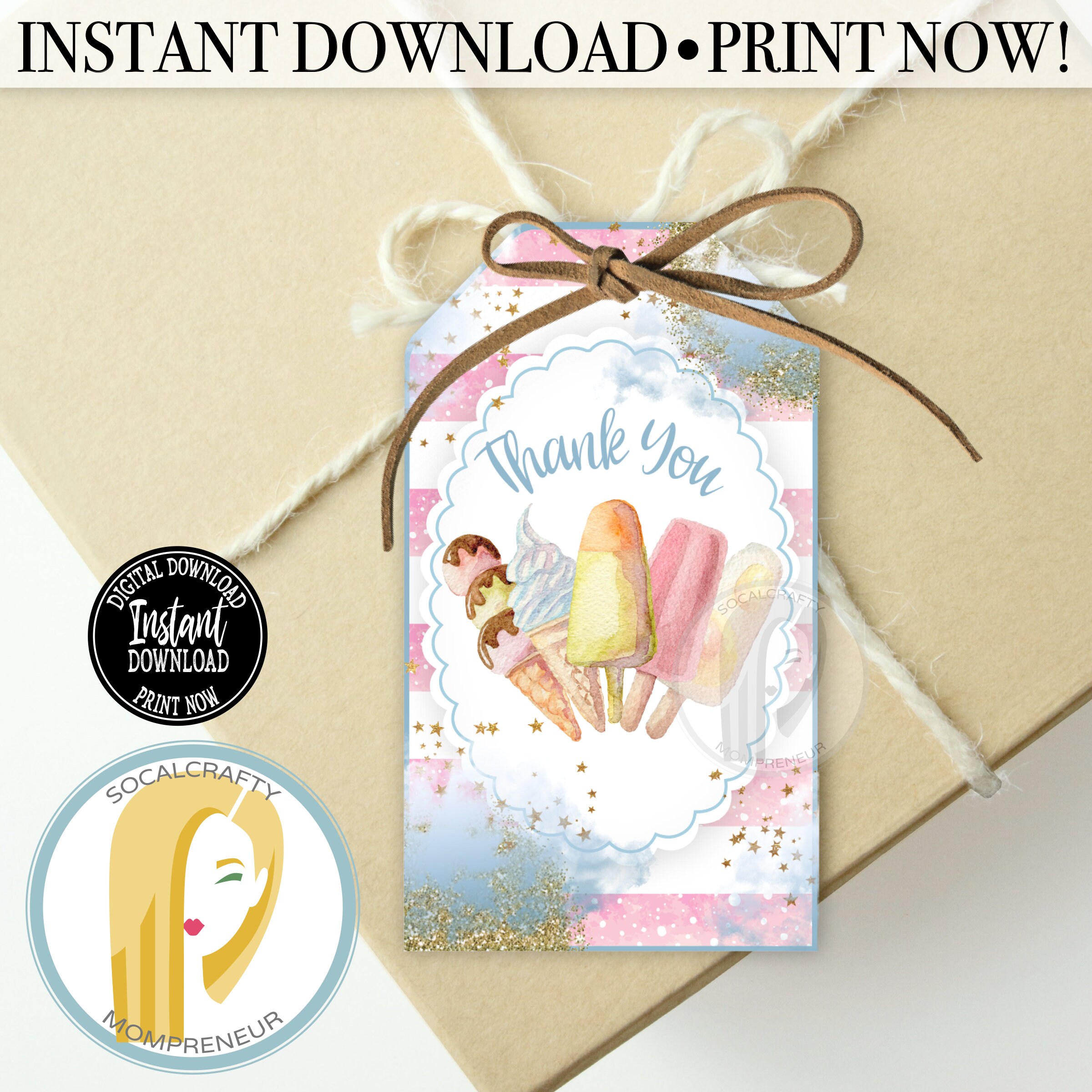 Printable Ice Cream Party Favor Tags / Ice Cream Gift Tags / Etsy