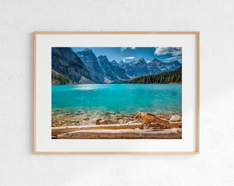 Lake Moraine Landscape Photo, Banff National Park Canada, Wall Art, Digital Download, Instant Download