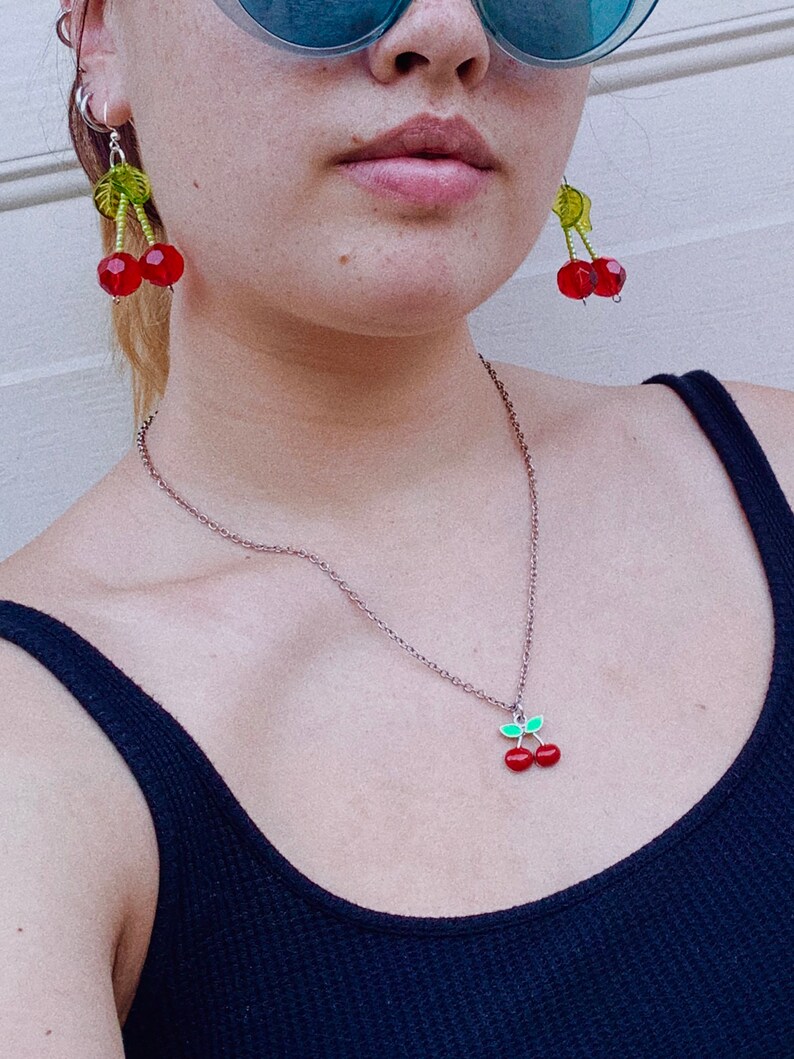 Handmade Beaded Cherry Earrings Etsy