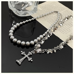 Double Cross Gothic Style Necklace Silver Heavy