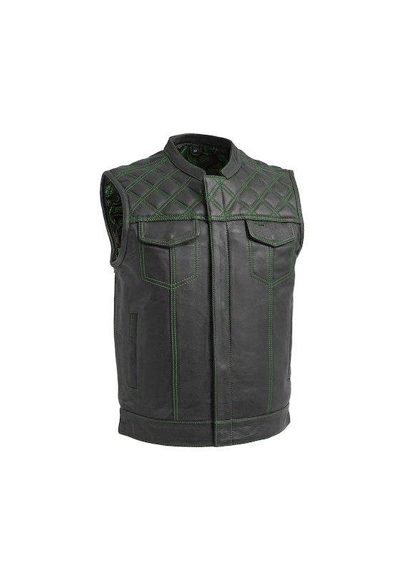 Men's Club Motorbike Black Leather Lined Diamond Stitch Motorcycle