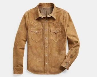 Men Suede Leather Trucker Premium Western Wear Shirt - Suede Leather Shirt SB-MJ-001