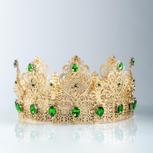 Green Gold Men Crown, King Crown,Gold Royal Crown, Accessories