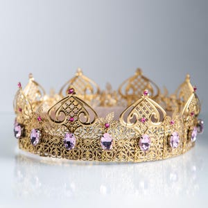 Pink Crystal Crown, Male Crown, Gold Men Crown, King Crown,Gold Royal Crown, Accessories, Rhinestones Crowns, Royal King Crown