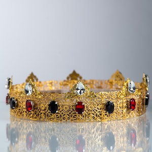 Garnet Black and White  Crystal Crown, Royal Crown, Gold Men Crown, King Crown, Gold Accessories, Wedding Crown
