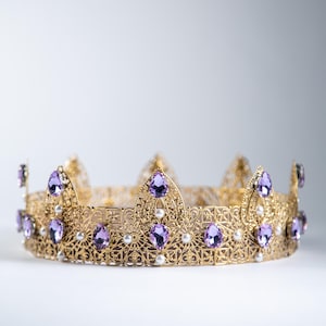 Lavander  Crystal Pearls  Crown, Male Crown, Gold Men Crown, King Crown,Gold Royal Crown, Accessories