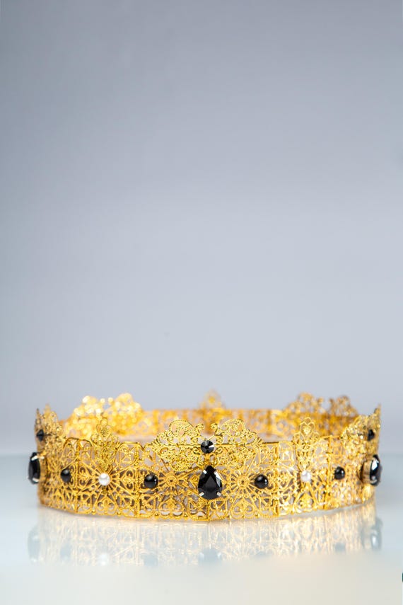 Elegant Gold and Black Crown with Pearls Gold Crystal Rhinestone Tiara – Elegant Wedding Headpiece  main image 3