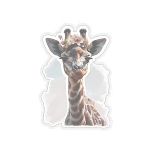 Charming Giraffe Kiss-Cut Stickers, Cute Animal Decor, Laptop Stickers, Nature Lover Gift, Floral Giraffe Art, Kids Room Decor