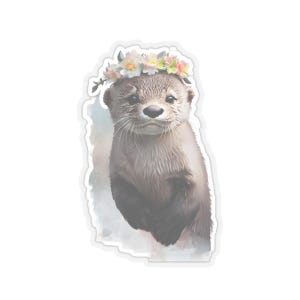 Schattige otter-kusgesneden stickers, schattige laptopstickers, bloemen dierenstickers, perfect voor cadeaus, feestartikelen, knutselprojecten