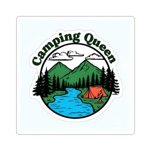 Camping Queen Kiss-Cut Stickers - Fun Outdoor Decor, Vinyl Stickers for Nature Lovers, Campers, Gifts for Adventurers, Hiking Accessories