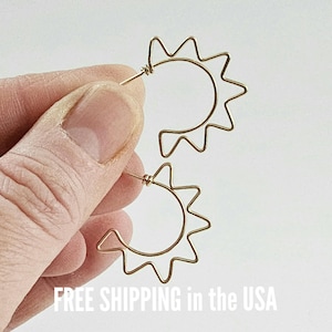 Gold sun hoop earrings free shipping 14k yellow gold filled