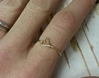 gold ring heart free shipping stacking stackable thin midi