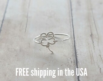 Sterling silver four leaf clover ring FREE SHIPPING st patricks day