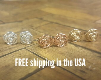 Rose earrings FREE SHIPPING sterling silver yellow rose gold dozen