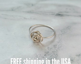 sterling silver rose stacking ring FREE SHIPPING