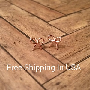 rose gold earrings bow free shipping 14k bridal wedding