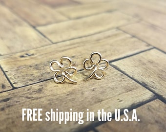 Gold earrings clover FREE SHIPPING four leaf st Patrick's day patty's lucky