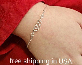 girl's bracelet heart sterling silver FREE SHIPPING flower girl crystals