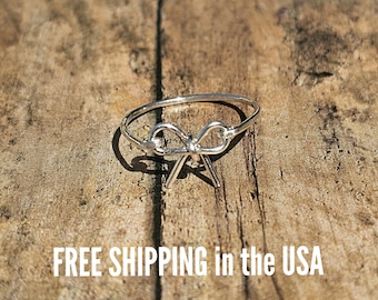 bow ring stacking sterling silver FREE SHIPPING