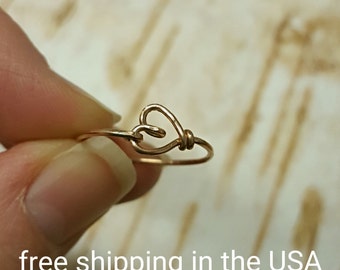 Rose gold ring heart free shipping stacking stackable thin midi