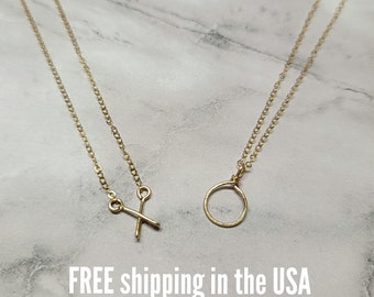 Gold XO necklace set best friends FREE SHIPPING