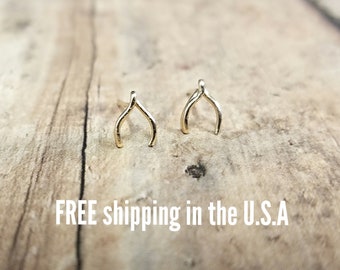 gold wishbone earrings FREE SHIPPING 14K gold filled