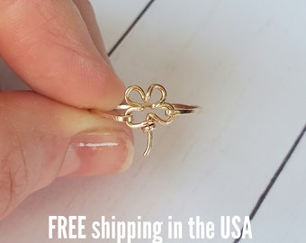 gold ring FREE SHIPPING four leaf clover 14k filled st patricks day