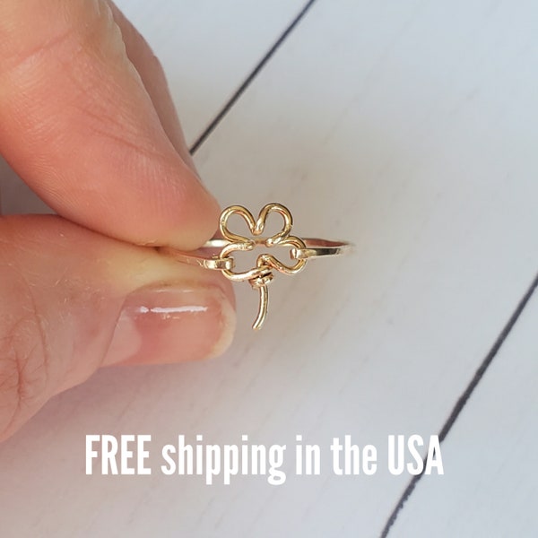 gold ring FREE SHIPPING four leaf clover 14k filled st patricks day