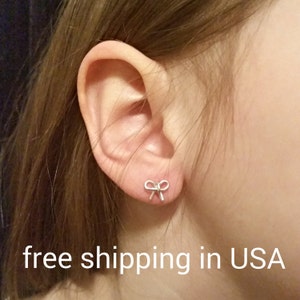 girl's bow earrings sterling silver FREE SHIPPING tiny baby