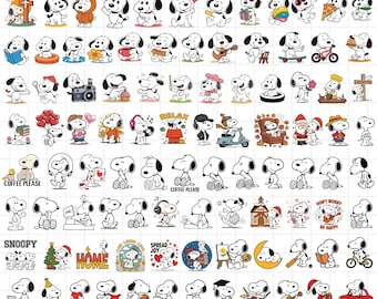 Paquete de SVG de perros - Paquete de SVG inspirado en Snoopy - SVG de perro de dibujos animados - Diseños divertidos de perros - Archivos de corte para Cricut y Silhouette - Descarga instantánea