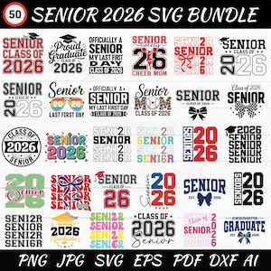 Senior 2026 Svg Bundle - Class of 2026 Svg - Senior 2026 Shirt Svg - Graduation 2026 Svg - Senior Coquette Bow Svg - Senior Mom