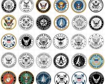 Zestaw logo US Military Svg - Armia Svg - Marynarka Svg - Siły Powietrzne Svg - Straż Przybrzeżna Svg - Siły Kosmiczne Svg - Odznaka rzemieślnicza - Patriotyczny Svg