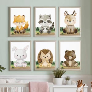 Woodland Nursery Prints Wall Art Gift, Set of 7 Printable Forest Animals Baby Room Decor, Woodland Nursery Decor, Nursery Wall Art to Print