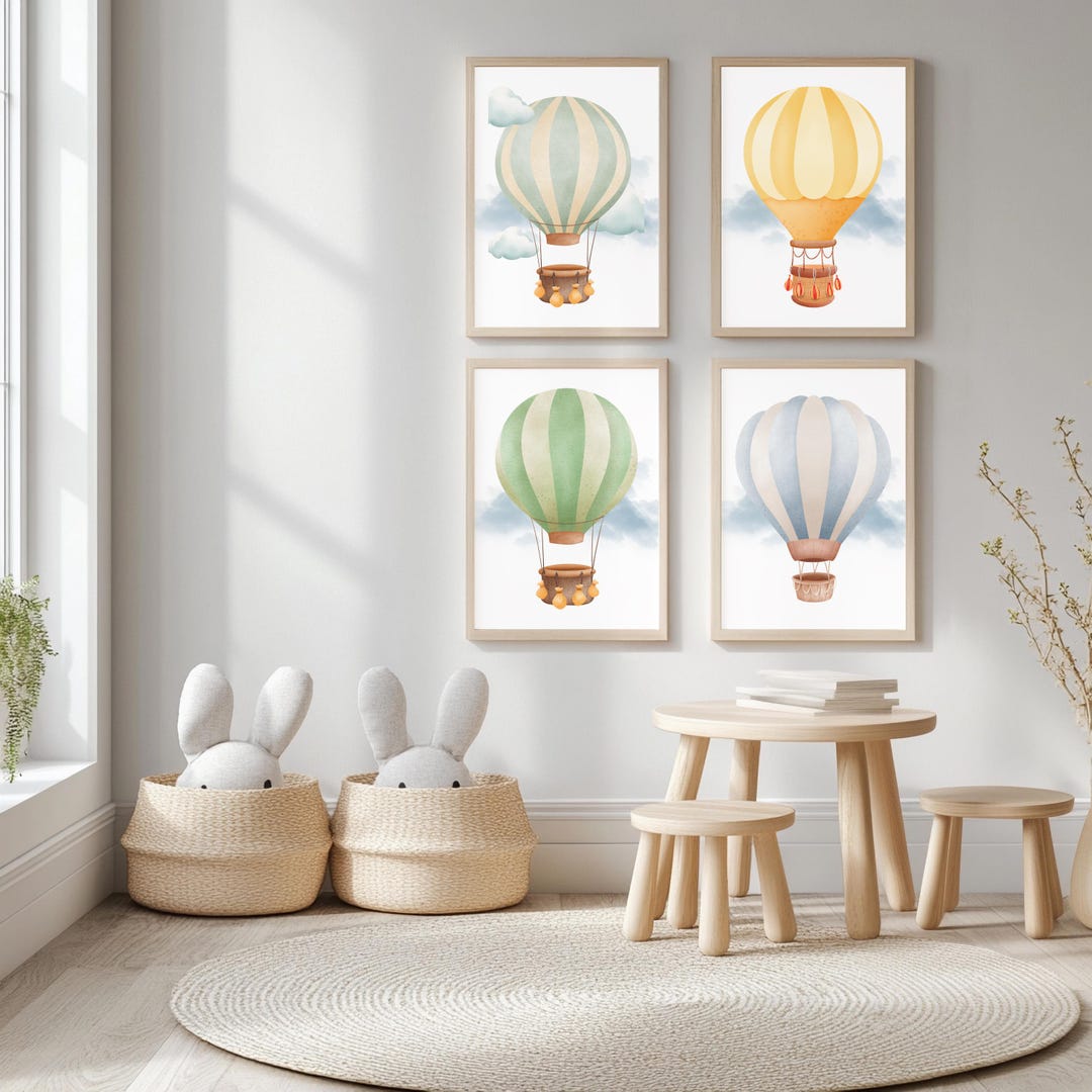 Hot Air Balloon Nursery Prints Wall Art Gift, Set of 5 Printable Hot ...