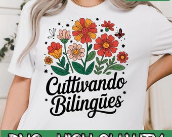 Cultivando Bilingues Png, Spanish Teacher Png, Teacher Floral Png, Maestra Bilingües Png, Dual Language Crew Bilingual Teacher Png